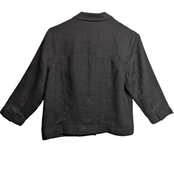 Talbots Blazer Irish Linen Short Button Down Casual Top Crop Jacket Black 10 - Picture 2 of 6
